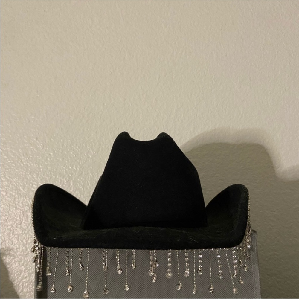 Rhinestone Fringe Cowboy Hat Black Festival